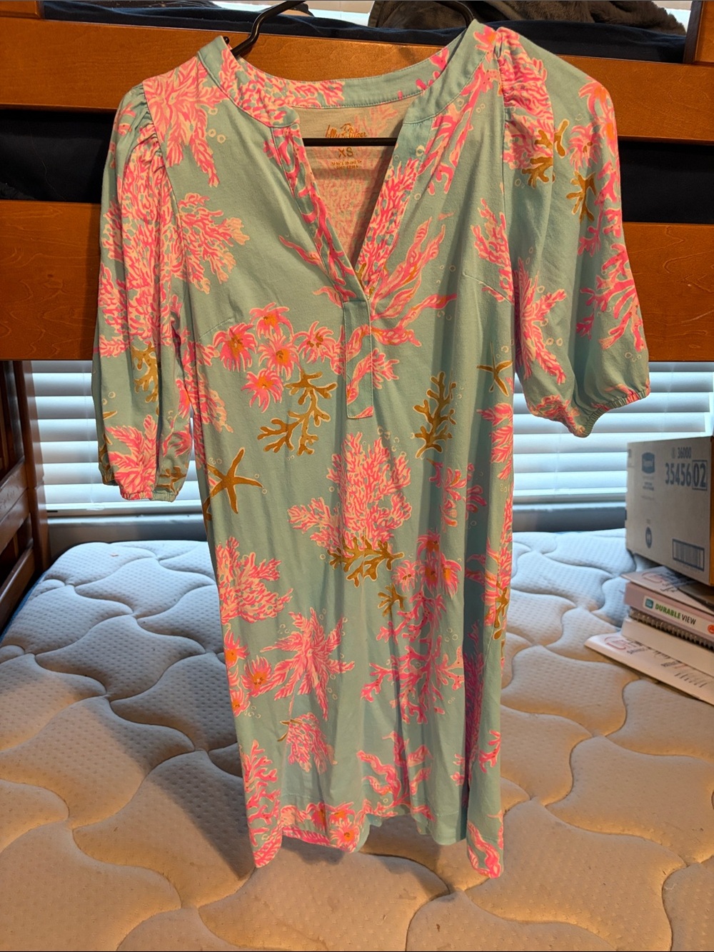 Lilly Pulitzer Coral Print Shift Dress with Pink & Tan Accents